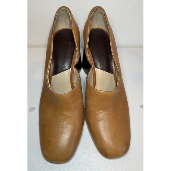 MNG By Mango Leather Heels 9 Mule Retro Chunky Block Heels Unique Funky 70s Heel - Picture 9 of 16
